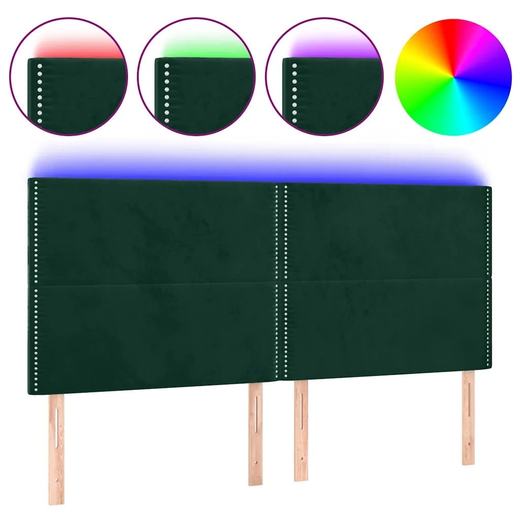 Testiera a LED-Testata con LED Verde Scuro 200x5x118/128 cm in Velluto 972677