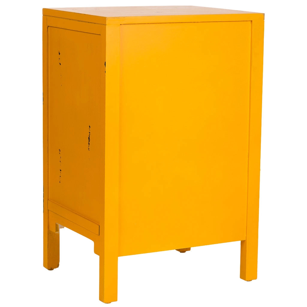 Mesita de madera con 3 cajones amarillo 45x36x70