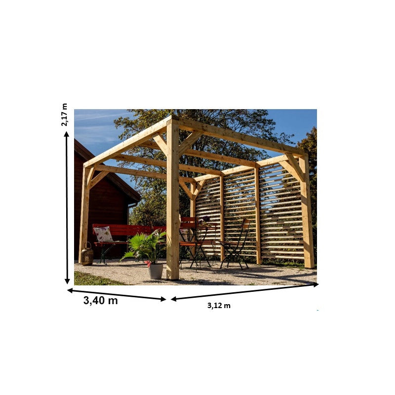 Pergola da giardino in legno Douglas 340x312 cm – gazebo con ventelle mobili su una parete – pali 120x120 mm – VTDO3431V Foresta