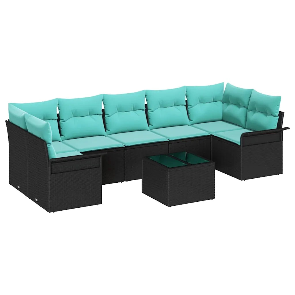Set Divano da Giardino 8 pcs Nero Poly Rattan