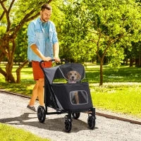 Passeggino per Cani Pieghevole con Ingressi a Cerniera e Finestre a Rete, 112x65x100 cm, Grigio Scuro e Nero