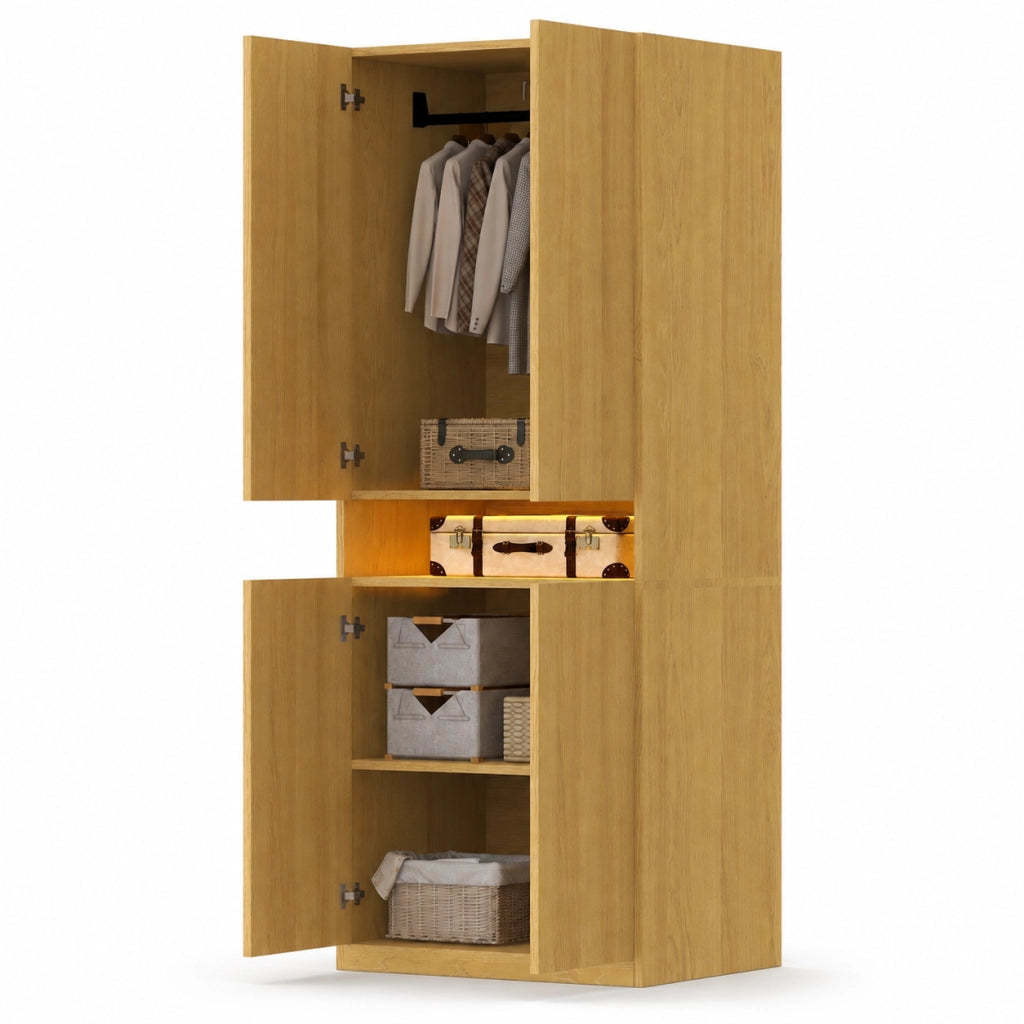 Armadio con vano LED e ampio spazio interno in MDF color legno 70 × 55 × 180 cm
