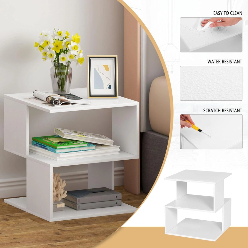 Set 2 Comodini per Camera da Letto in Legno, Tavolino Bianco Design Moderno, Mobiletto Salvaspazio per Soggiorno, Piccola Libreria a 2 Ripiani, 40x40x43,5cm, 0166ZZ-2