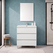 Mobile bagno a terra 80 cm in bianco lucido con lavabo Leda