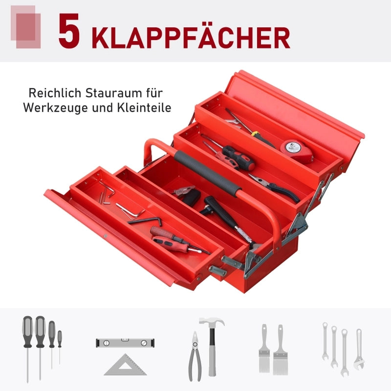 CASSETTA PORTA ATTREZZI pieghevole con 5 scomparti, 45 x 20 x 34,5 cm, rosso