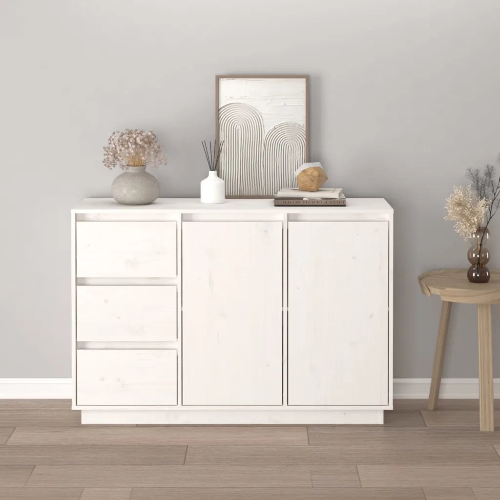 Credenza-Buffet-Armadio da cucina Bianca 111x34x75 cm in Legno Massello di Pino