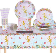 Set con fate e farfalle - festa di compleanno bambino - festa delle farfalle - piatti, bicchieri, canne, tovaglioli, tovaglia da tavola - 20 ospiti