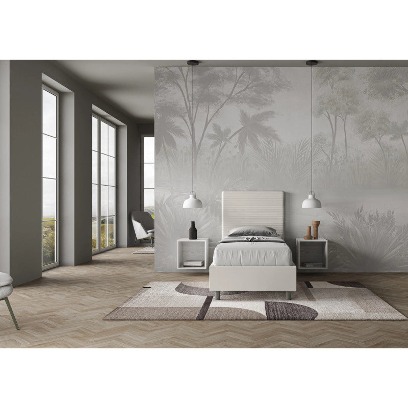 Letto imbottito Singolo 90x190 cm Focus - Similpelle,Tortora,Con rete