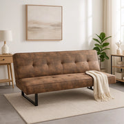 Divano Letto 3 Posti Click Clack Pelle Ecologica Marrone Vintage Design Moderno