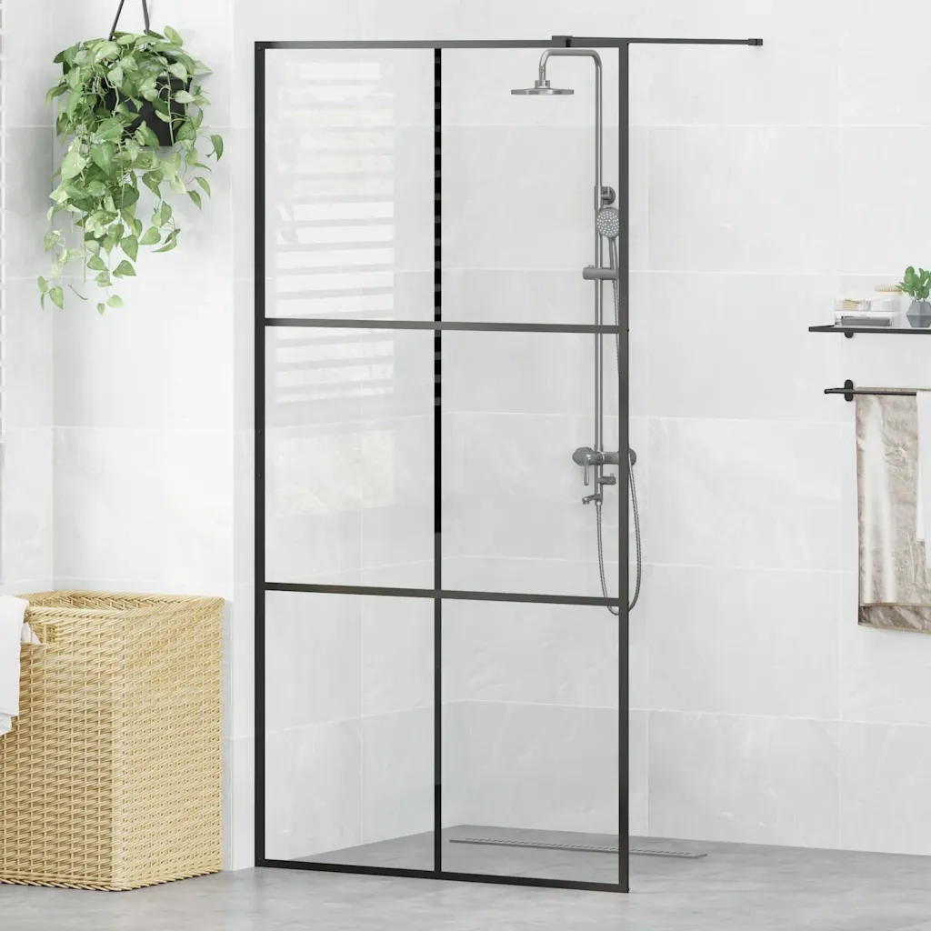 Parete per Doccia Walk-in Vetro Trasparente ESG Nera 100x195 cm CFW6334415