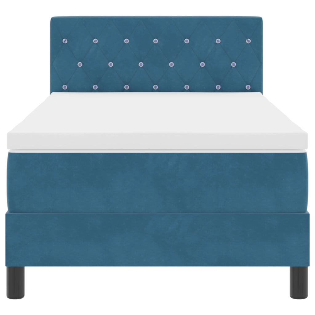 Letto Box Spring  con Materasso e LED Blu Scuro 90x190 cm Velluto