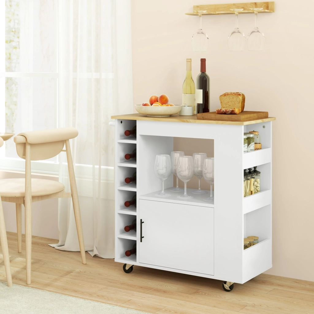 Carrello da cucina con tavolo, ripiani e scaffali ¨C zephmum ¨C bianco