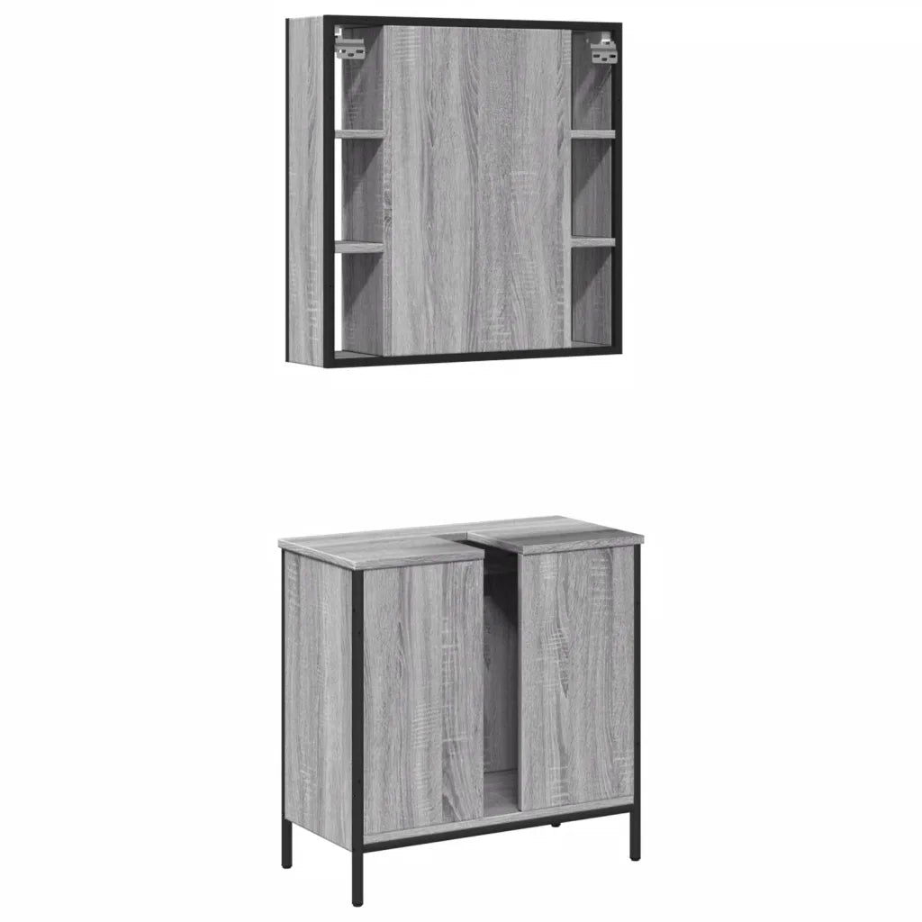 Set Mobili da Bagno | Armadio da bagno 2 pz Grigio Sonoma in Legno Multistrato