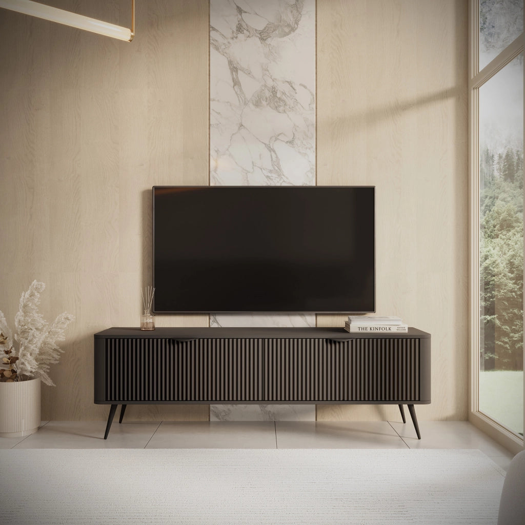 Kalase, Mobile Porta tv 2 Ripiani, 163x38x51h cm Nero