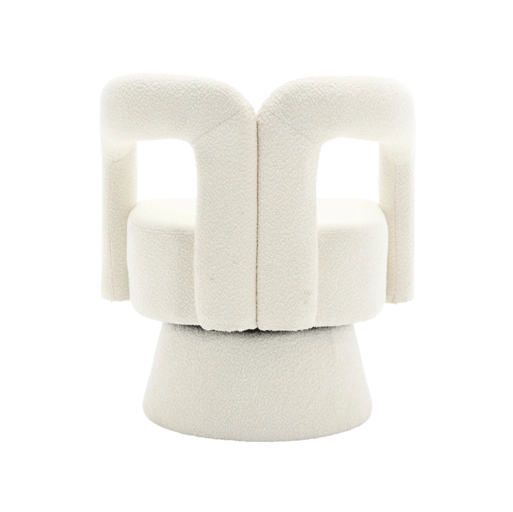 Poltrona girevole 360° in bouclé beige; 67 x 55 x 74 cm; con base in metallo