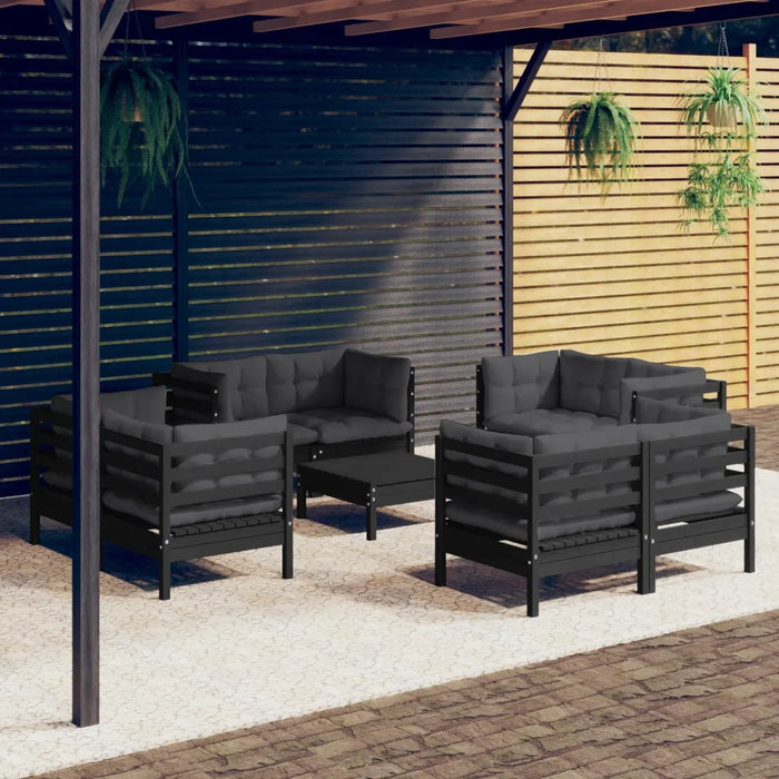 Set Divani da Giardino 9 pz con Cuscini Antracite Legno di Pino 3096068