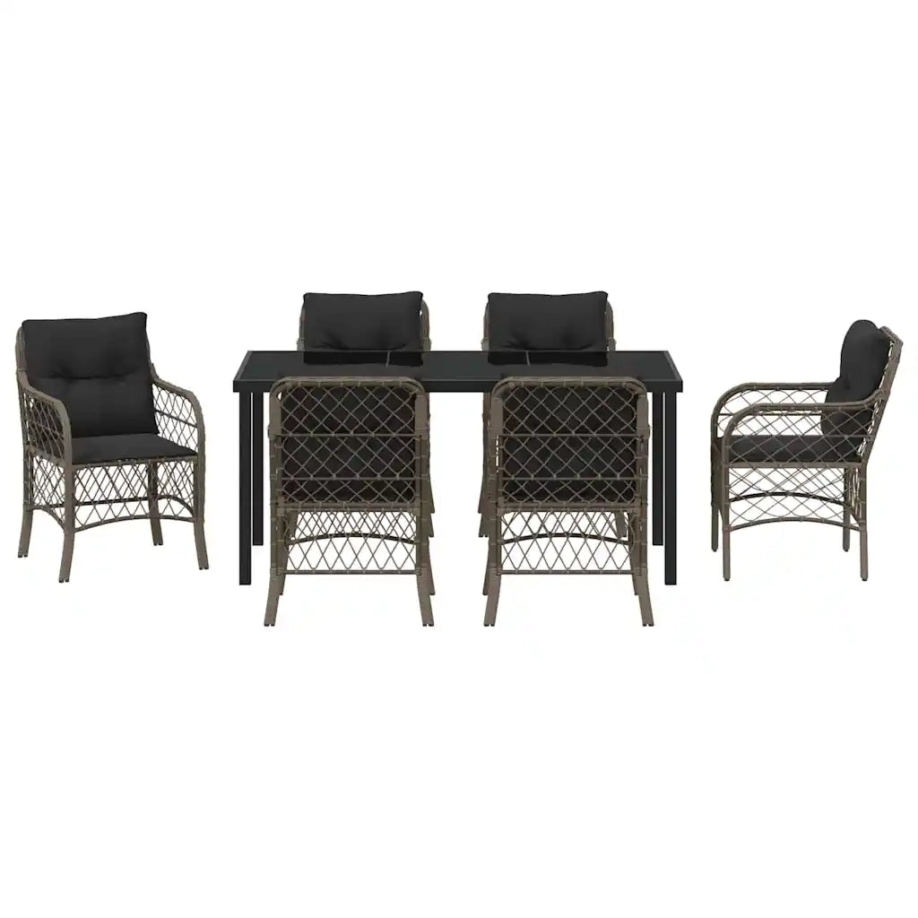 Set da Pranzo per Giardino con cuscino 7 pcs Grigio polyrattan 3380222