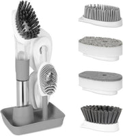 Spazzola da stoviglie con dispenser di sapone - spazzola multifunzionale per la pulizia - 4 testine di scorta - grigio