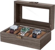Cassa orologeria in legno con 3 compartimenti - contenitore per orologi - 1 pezzo - pelle PU - 20 x 12 x 8,5 cm