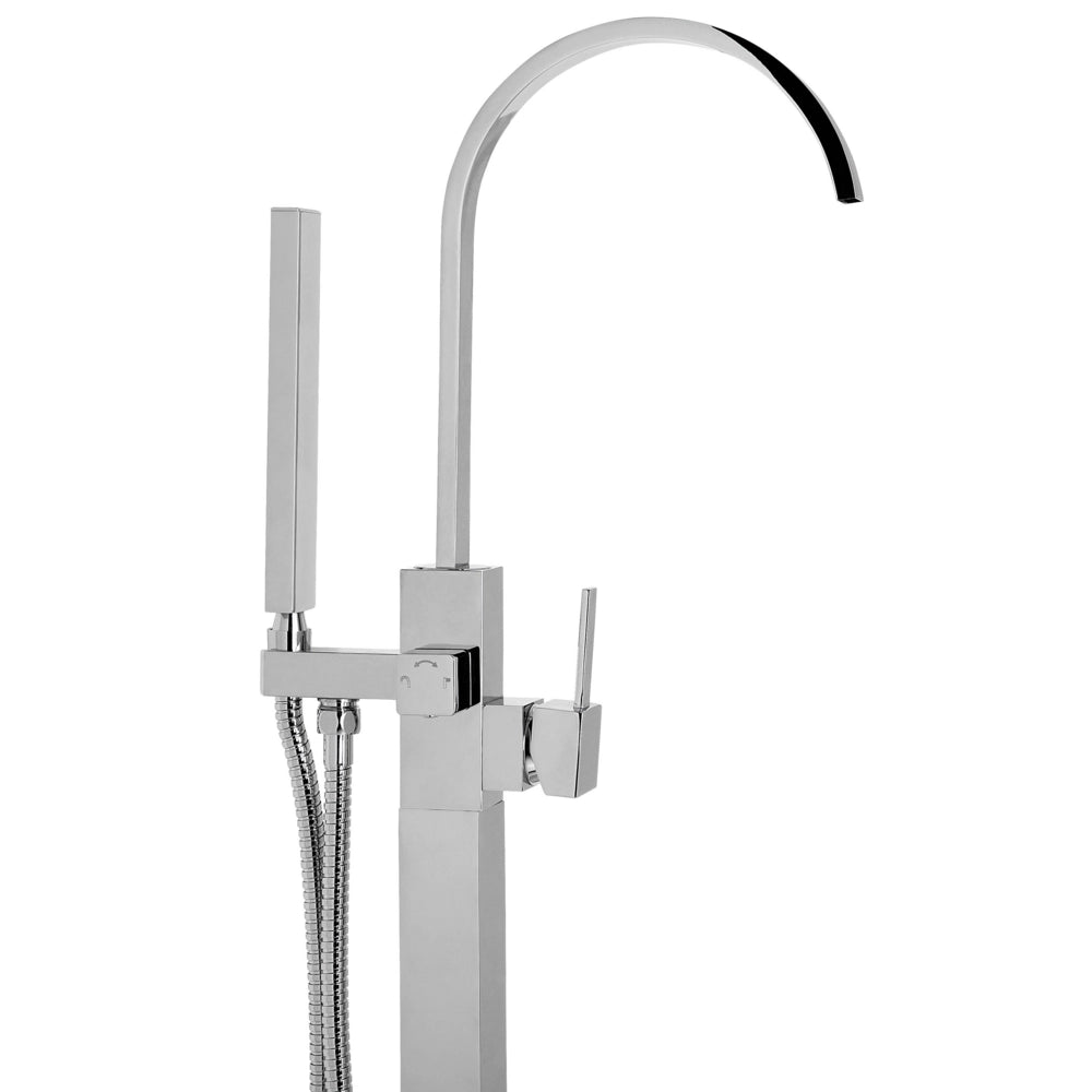 Rubinetto per vasca da bagno Rubinetto per vasca freestanding in ottone lucido argento con doccetta a pavimento Design moderno