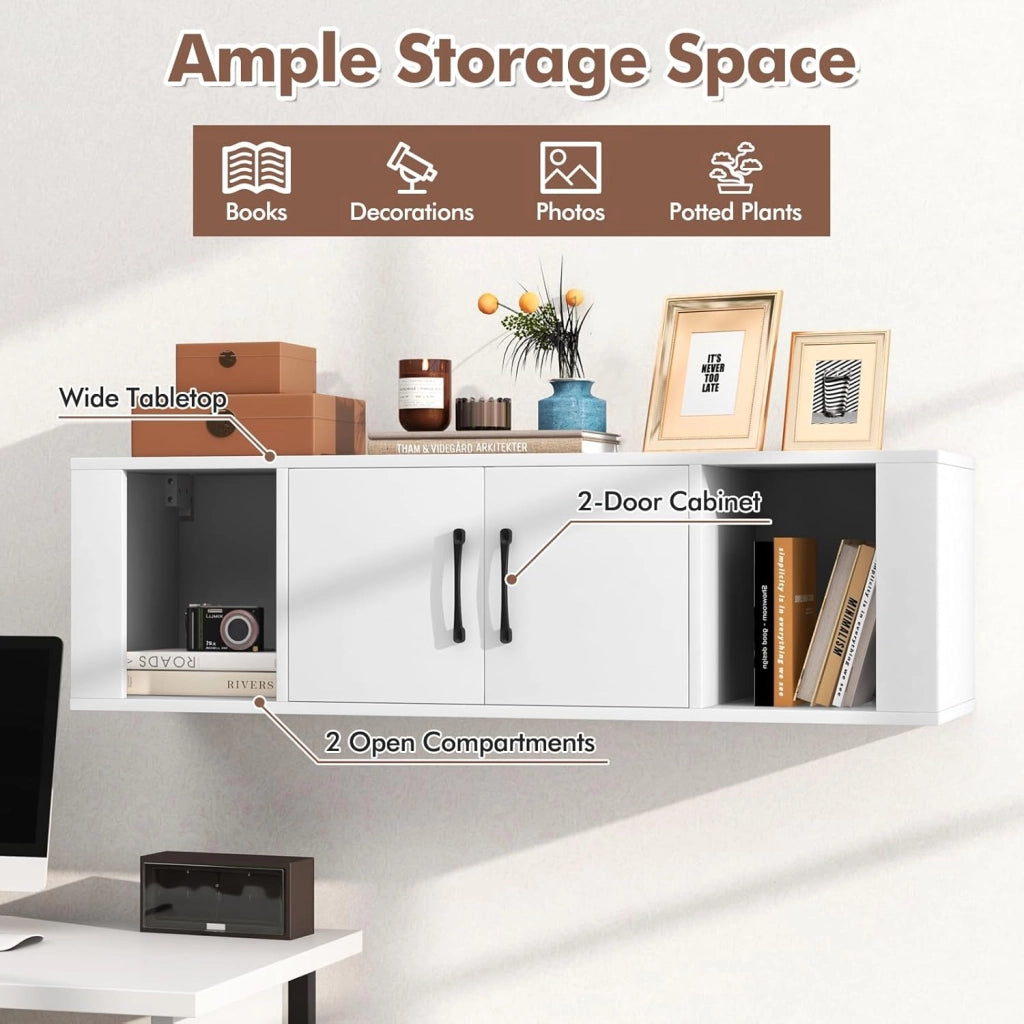 Mobile per TV Sospeso con Armadio, Supporto da Parete, Moderno per Soggiorno, Camera da Letto, Ufficio, 108 x 33 x 30,5 cm, Bianco
