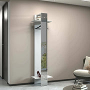 Mobile da ingresso Maura, Armadietto multifunzione, Appendiabiti da parete con specchio, 50x35h190 cm, Bianco