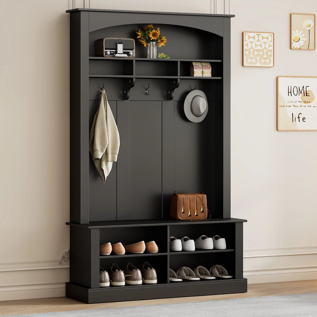 Appendiabiti da ingresso con panca e scarpiera 120x40x190 cm nero HOMVRA