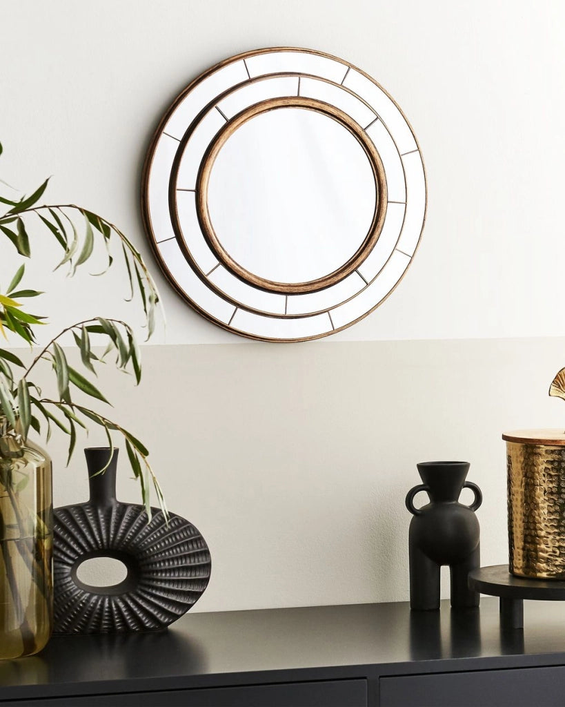 Specchio da parete rotondo in materiale sintetico color oro 40 cm stile moderno