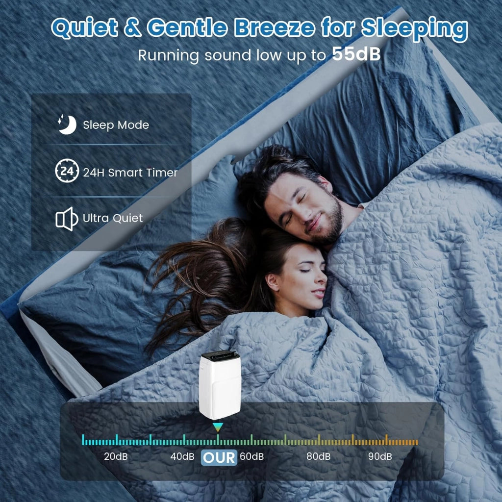 Condizionatore Portatile con Evacuazione, Climatizzatore Portatile 4 in 1 Ventilatore & Deumidificatore & Raffreddatore & Riscaldamento, 3 Modalità di Controllo Intelligente, Timer (12000BTU)