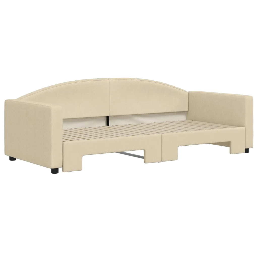 Divano Letto con Letto Estraibile Crema 90x200 cm in Tessuto