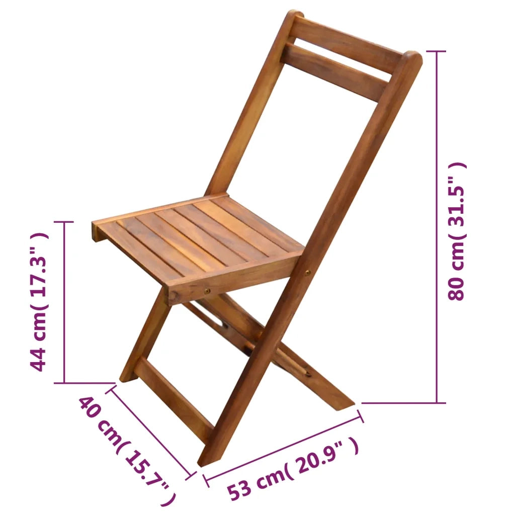 Set da Bistrot 3 pz Pieghevole in Legno Massello di Acacia 44015