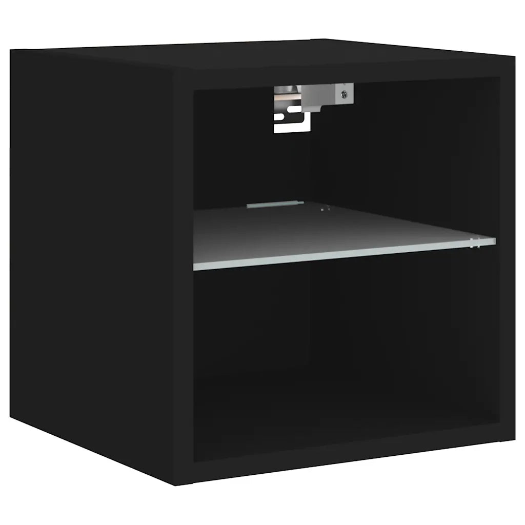Mobile TV a Parete con Luci LED-Mobile TV a Muro Nero 30x28,5x30 cm