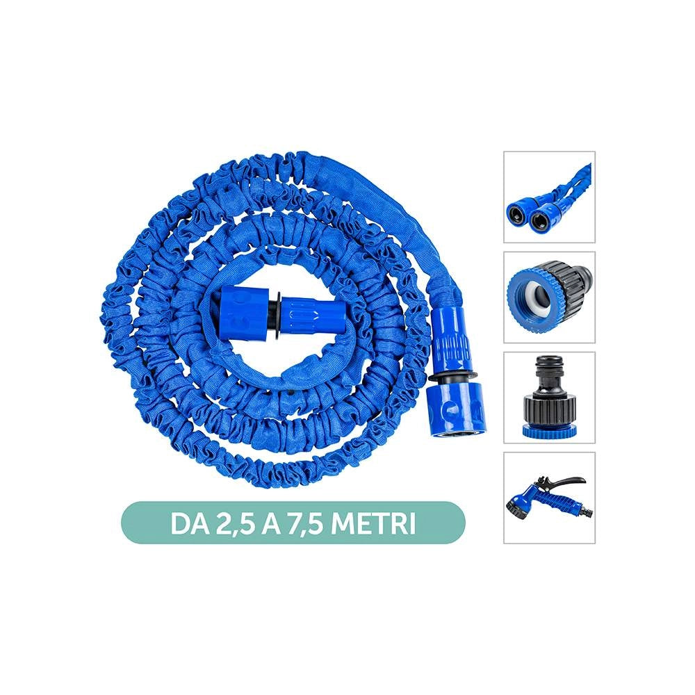 Tubo da Giardino Estensibile con Pistola Allungabile da Irrigazione Blu Formato: 7,5 mt