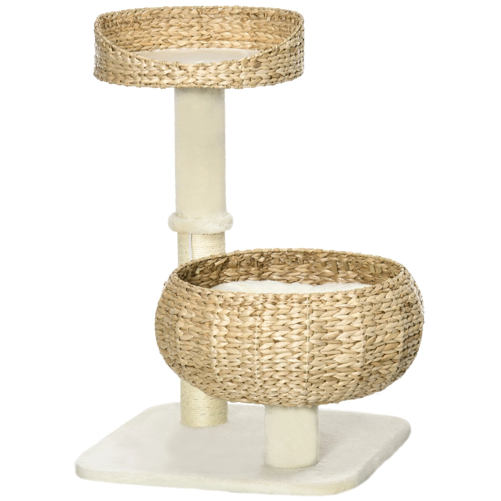 Tiragraffi per gatti a 2 livelli con palla sospesa ¨C zephmum ¨C grigio, sisal, 72x40x40 cm