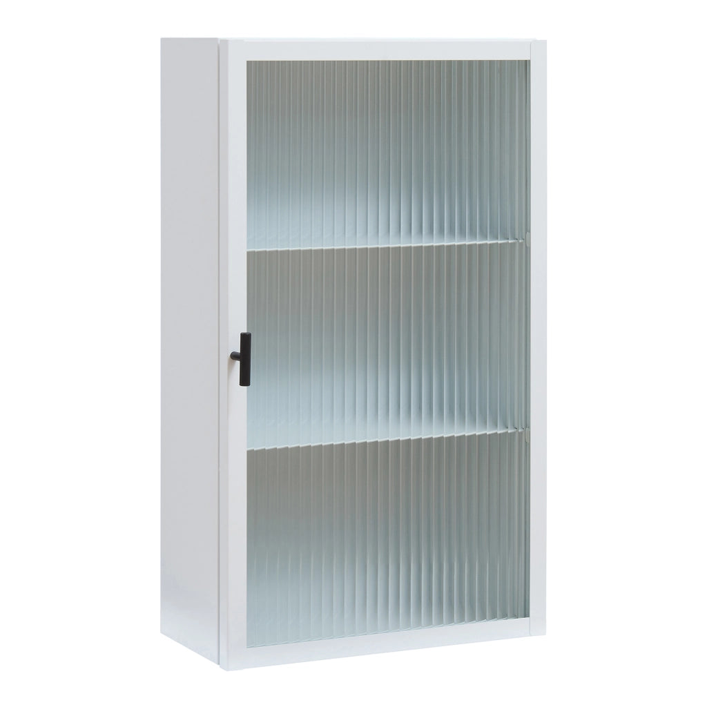 Armadietto a Parete Zundert Pensile ad Anta in Vetro Scanalato 60 x 35 x 15 cm - Bianco [en.casa]