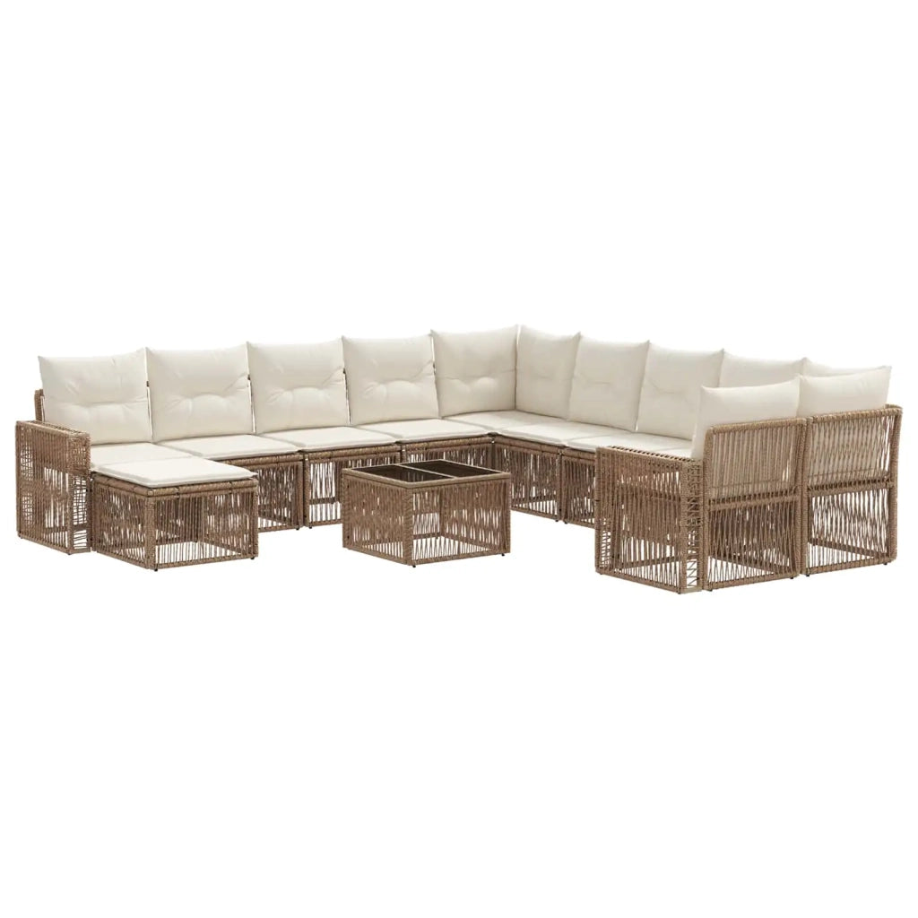 Set Divano da Giardino 12 pcs Beige e Bianco Crema polyrattan