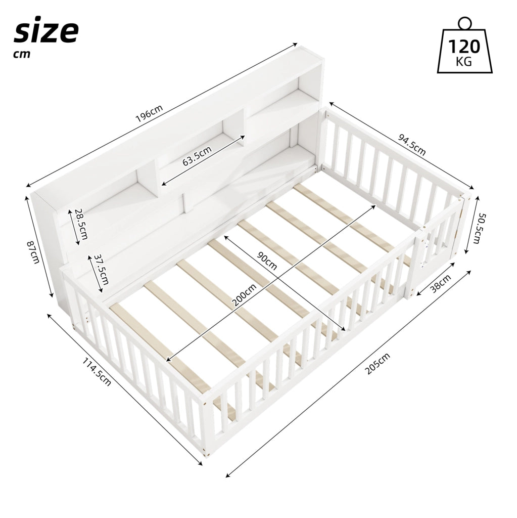 Letto daybed 90x200 cm con sponde di sicurezza e vani laterali