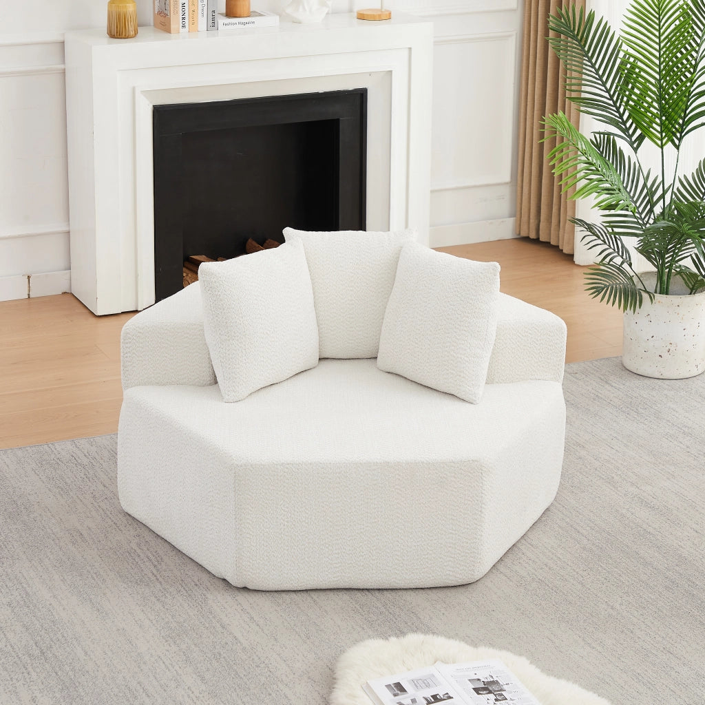 Poltrona modulare esagonale chaise longue con cuscini e design componibile per soggiorno in chenille beige