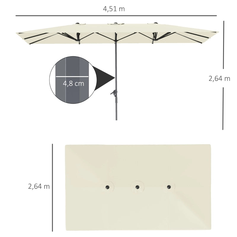 Doppio parasole 451 x 264 cm con manovella protezione UV 50+ struttura in alluminio impermeabile ideale per balcone patio e giardino colore bianco crema