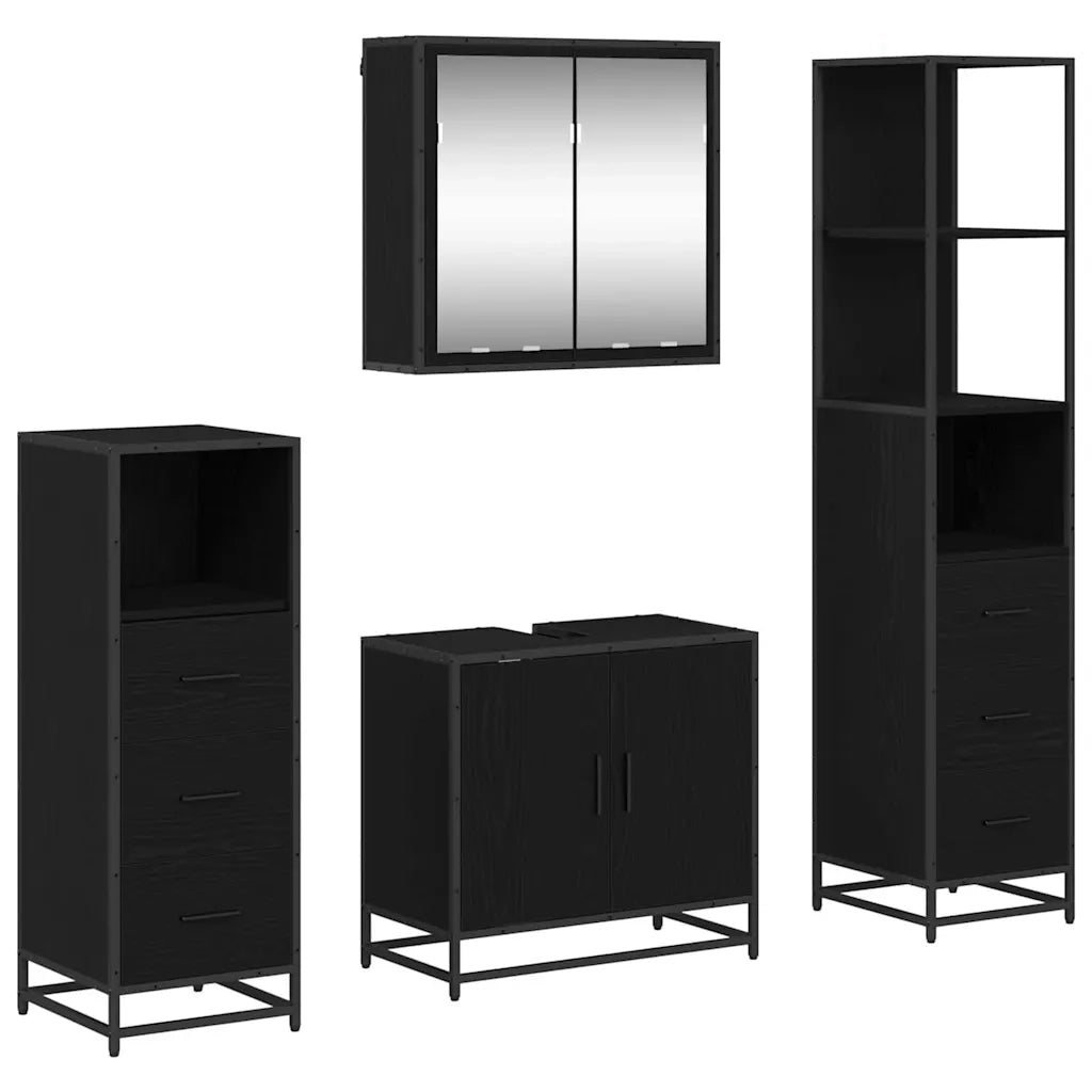 Set di mobili per il bagno 4 pcs Rovere Nero Legno multistrato