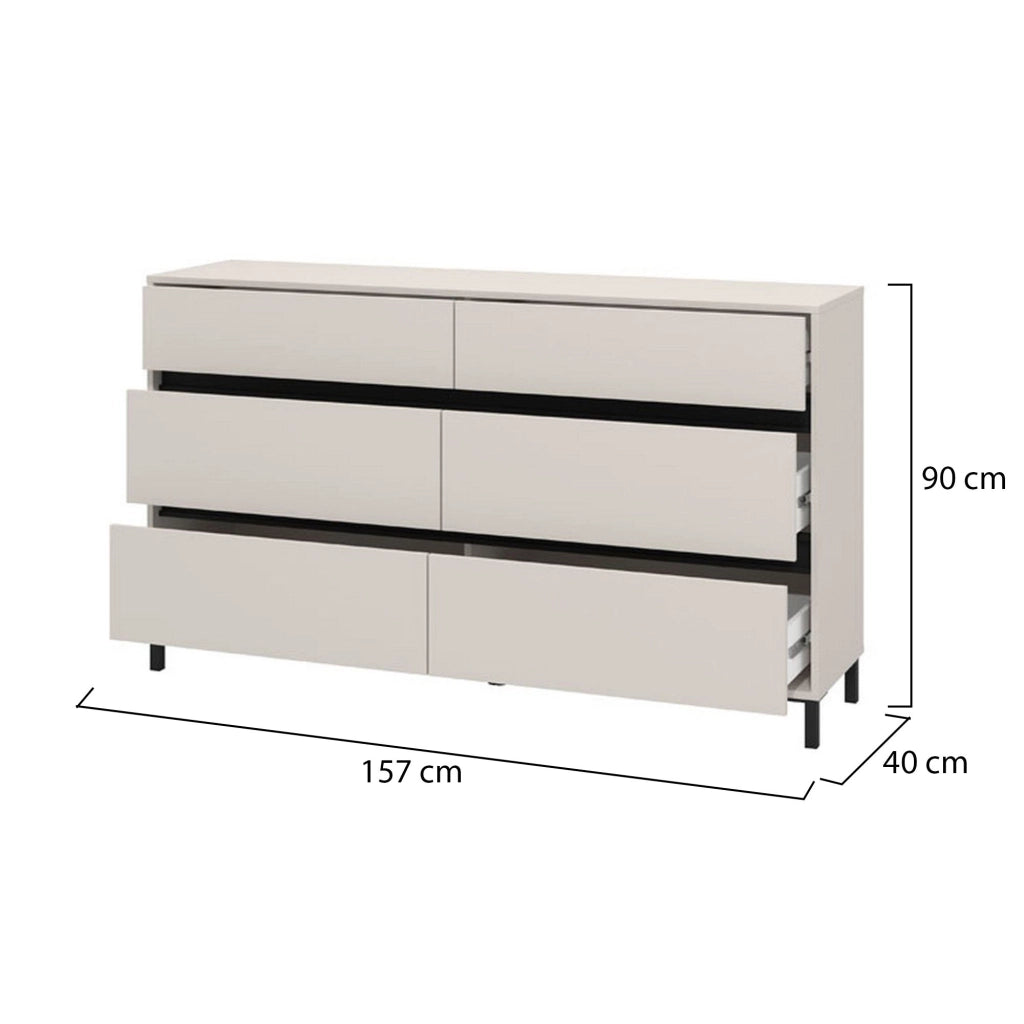 Mapello, Cassettiera 6 Cassetti, 157x40x90h cm Beige