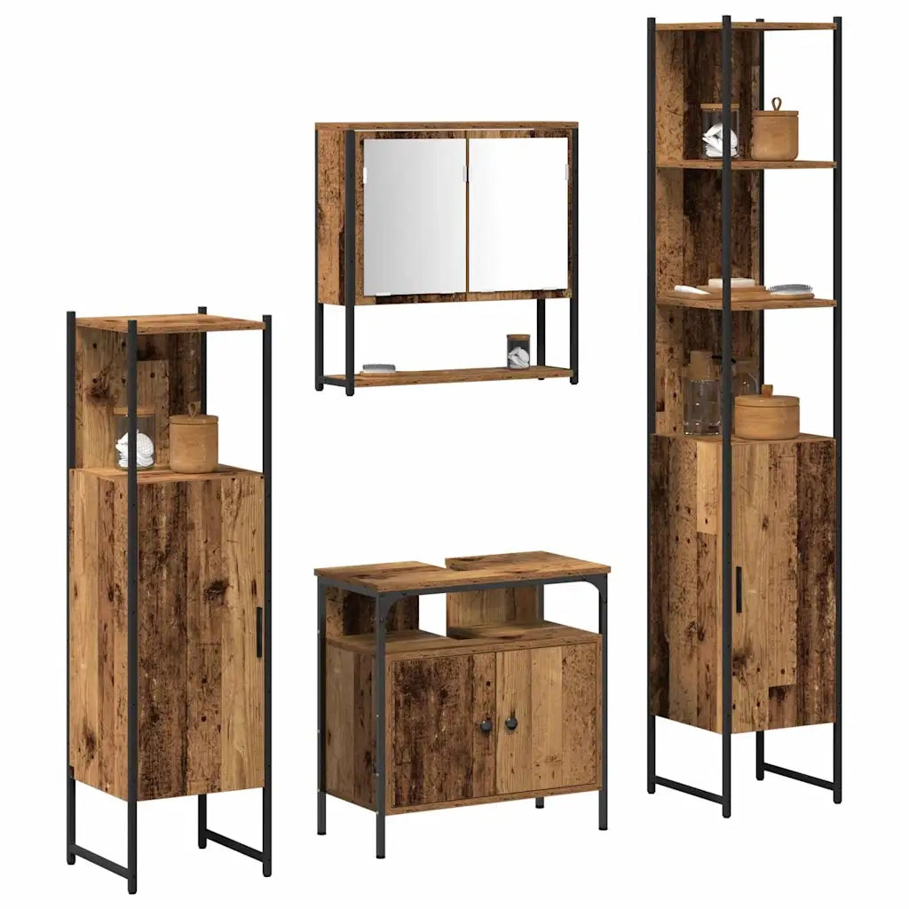 Set di mobili per il bagno con lo scaffale 4 pcs Legno vecchio 3332603