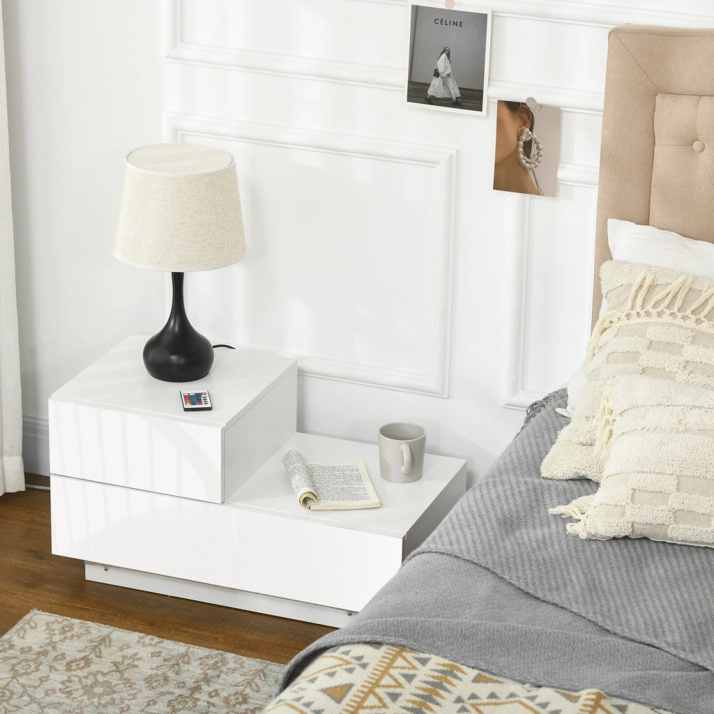 Easycomfort Comodino Moderno con 16 Luci LED RGB, Telecomando e Due Cassetti in Truciolato, 70x37x38cm, Bianco