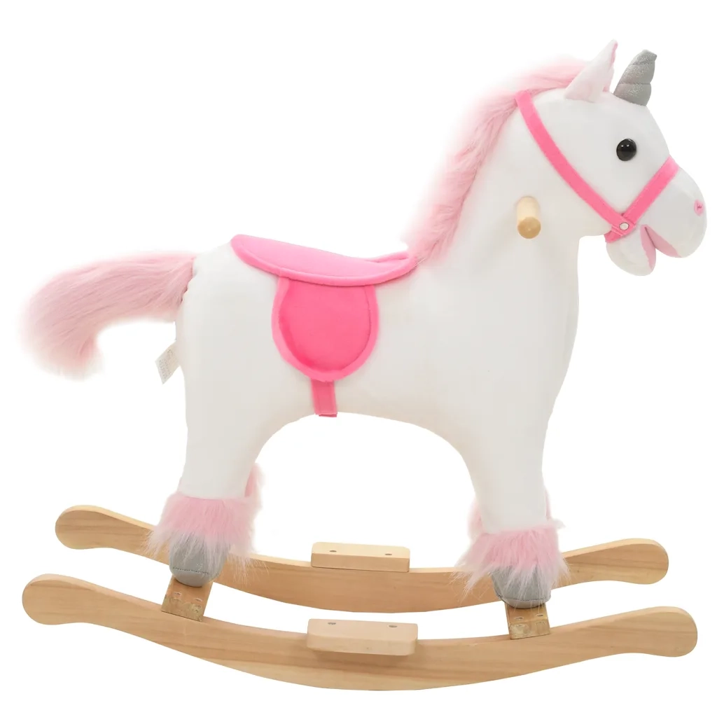 Unicorno a Dondolo Peluche 65x32x58 cm Bianco e Rosa cod mxl 68923