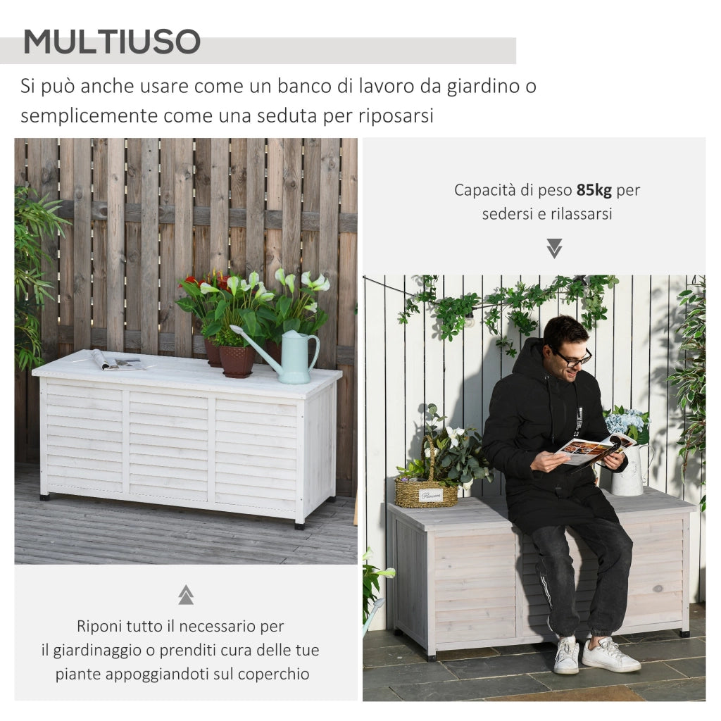 Baule Contenitore da Esterno ¨C Xylo ¨C Legno Abete Impermeabile Bianco 127x56x60 cm