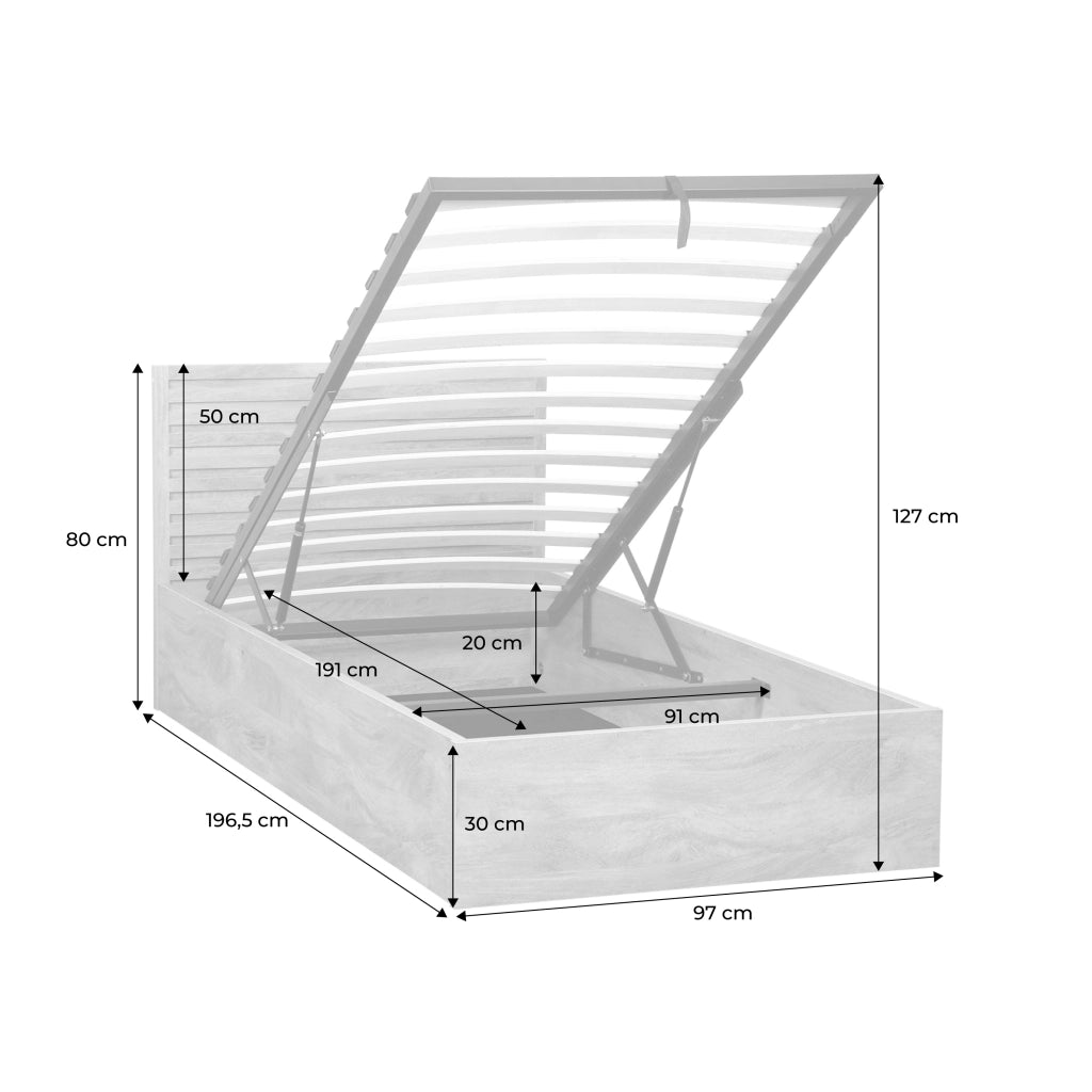 Letto contenitore con rete a doghe e testiera 90x190cm decorazione