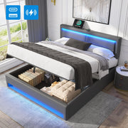 Letto in PU grigio 160x200 con motivo litchi USB wireless/cablato LED vano