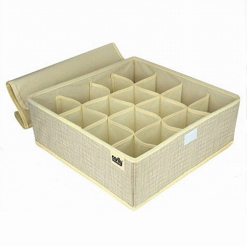 Trade Shop - Porta Oggetti Tessuto Organizer Contenitore Biancheria 16 Posti 32x32x12cm 69719 -