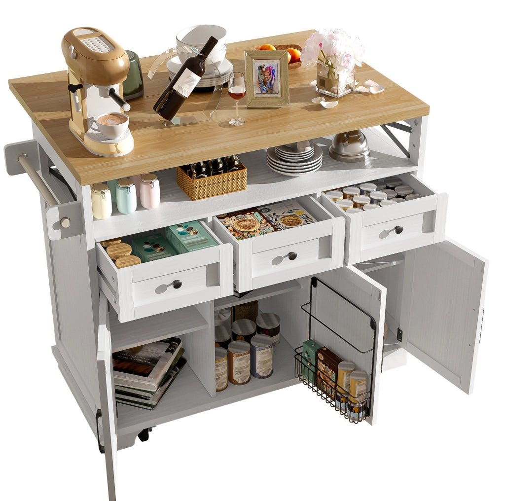 Isola da cucina 118x43 cm; piano pieghevole; MDF e metallo; bianco