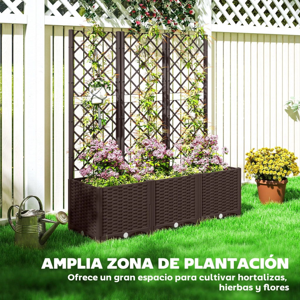 Fioriera con Griglia per Piante Rampicanti con Fori Drenaggio ¨C Zephmum ¨C 120x40x135 cm Marrone